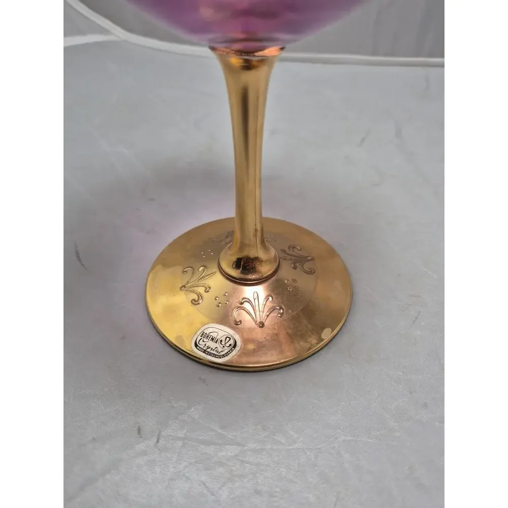 💥 Vintage Bohemia Czech Rose Flower Gold Gilded Floral Glass Wine Goblet
